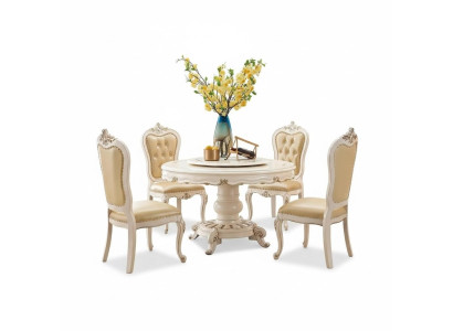 Klassischer Hellbeiger Esszimmer Set Luxus Runder Esstisch und x4 Chesterfield Stühle 5tlg. Garnitur