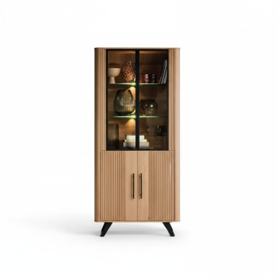 Vitrine Möbel Wohnzimmer Schrank beige Glasvitrine Schränke Neu