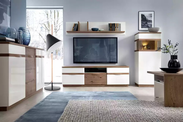 TV Ständer Fernseher Wand Wohnwand Low board weiß Hochglanz tv Ständer