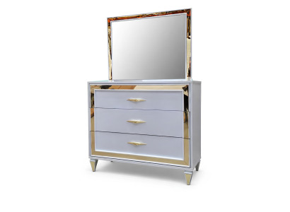 Weiße Schlafzimmer Kommode + Spiegel Holz Möbel Edelstahl Design Sofort