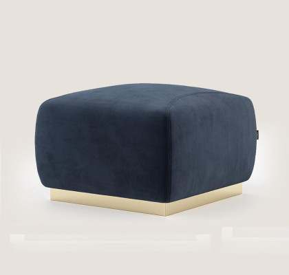 Designer Luxus Blauer Hocker Mit Edelstahlrand Polster Textil Möbel Neu
