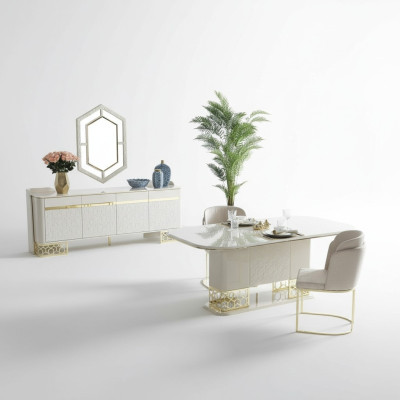 Modernen Esszimmer Set Möbel Esstisch 4x Stühle Anrichte Kommode 6tlg
