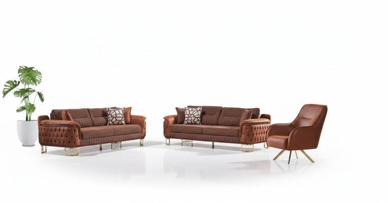 Braune Chesterfield Sofagarnitur 3+3+1 Sitzer Designer Couchen 3tlg