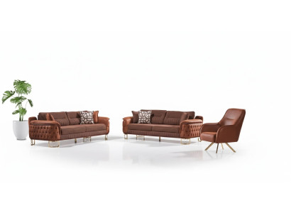 Braune Chesterfield Sofagarnitur 3+3+1 Sitzer Designer Couchen 3tlg
