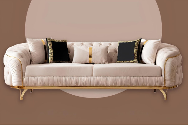 Design Sofa 331 Sitzer Chesterfield Stoff Couch Polster Sofas Textil Neu