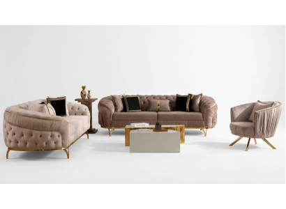 Design Sofa 331 Sitzer Chesterfield Stoff Couch Polster Sofas Textil Neu