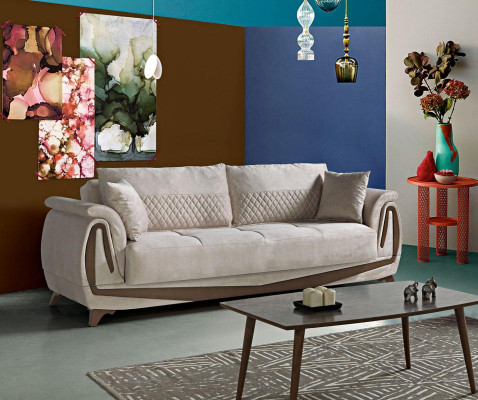 Sofagarnitur 3+2+1+1 Holz Wohnzimmer Luxus Sofa Modern Stoff Komplett Neu