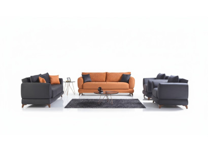 Sofagarnitur 3+2+1+1 Holz Wohnzimmer Luxus Sofa Modern Stoff Komplett
