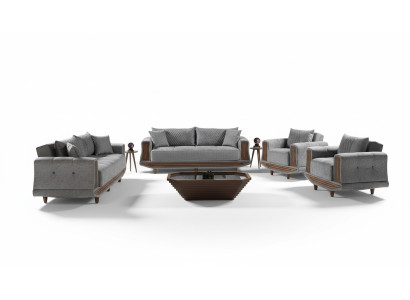 Sofagarnitur 3+2+1+1 Sitzer Textil Holz Sofa 3 Sitzer Modern Sessel Komplett Set