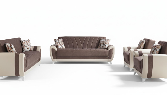 Schlafsofa Sofagarnitur 3+2+1+1 Sitzer Textil Sofa Sessel Komplett Set Braun
