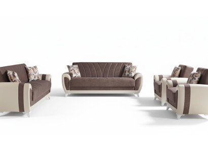 Schlafsofa Sofagarnitur 3+2+1+1 Sitzer Textil Sofa Sessel Komplett Set Braun