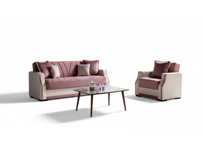 Sofagarnitur 3+1 Sitzer Textil Holz Sofa 3 Sitzer Modern Sessel Komplett Set Neu 3