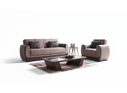 Sofagarnitur 3+1 Sitzer Textil Holz Sofa 3 Sitzer Modern Sessel Neu Komplett  Neu Set 