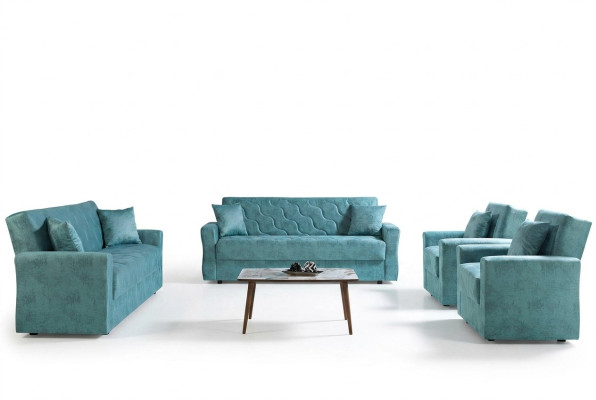 Sofagarnitur 3+2+1+1 Sitzer Textil Holz Sofa 3 Sitzer Modern Neu Sessel Komplett Set