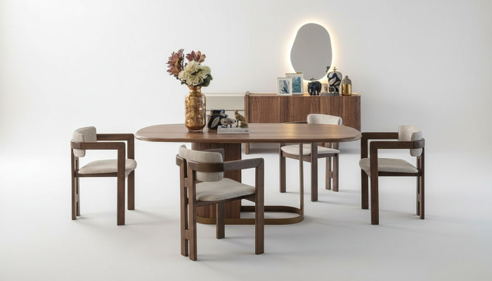 Luxuriöse Esszimmer Set Esstisch + 6x Stühle + Anrichte + Spiegel 9 tlg Modern
