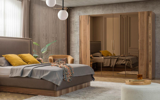 Luxus Schlafzimmer Set Bett + 2x Nachttische+Schrank Holz Komplettes Modern Neu
