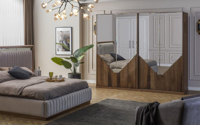Luxus Schlafzimmer set Bett + 2x Nachttische + Kleiderschrank Modern Komplett