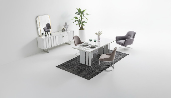 Luxus Esszimmer Set Esstisch + 6x Stühle + Sideboard mit Spiegel Modern Komplett