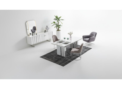 Luxus Esszimmer Set Esstisch + 6x Stühle + Sideboard mit Spiegel Modern Komplett