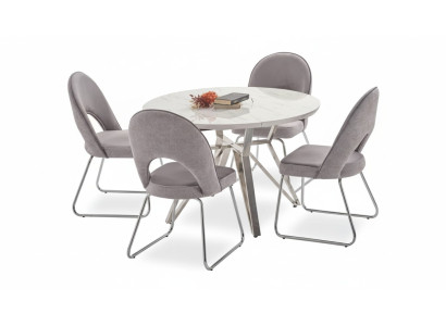 Luxus Esszimmer set Esstisch 4x Stühle Holz Stuhl Textil Essgruppe Garnitur Neu