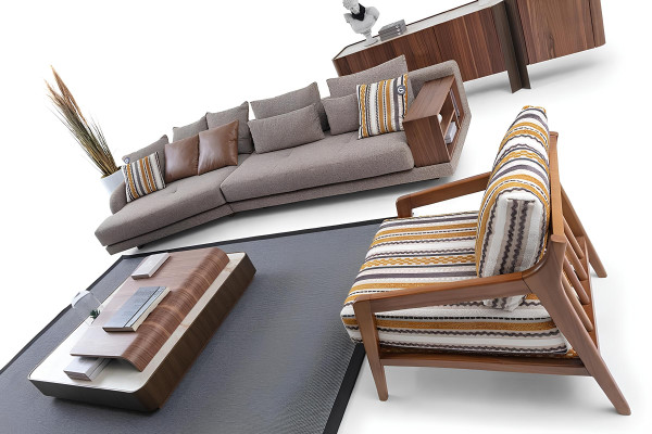 Exklusive Wohnzimmer Couchgarnitur Stoffsofa Holz Couchtisch Sideboard