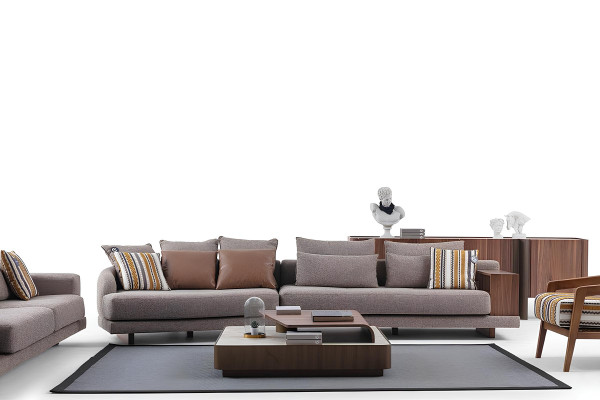 Graue Wohnzimmer Sofas Stoffsofas Designer Sessel Holz Couchtisch 5tlg.
