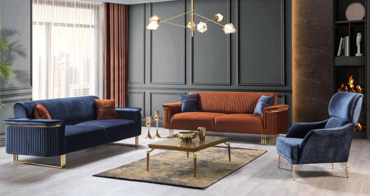 Blaue Sessel Garnitur Designer Lehnsessel Wohnzimmer Luxus Möbel 2tlg
