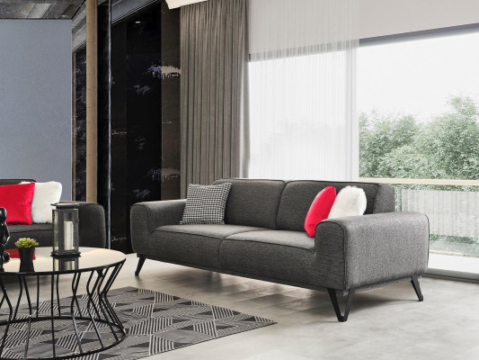 Grau 3-Sitzer Stoffsofa Modern Design Wohnzimmer Textil Stoff Material