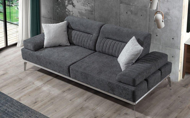 Grau Wohnzimmer 3-Sitzer Stoffsofa Modern Luxus Design Textil Material