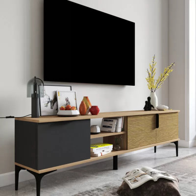 Braun-Grau RTV TV-Lowboard Schrank Modern Design Rechteckig Form Wohnzimmer