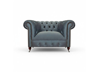 Chesterfield Grauer Stoffsessel Wohnzimmer Textil Einsitzer Edler Sessel