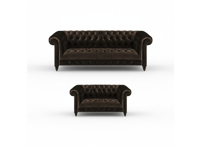 Braune Chesterfield Sitzmöbel Wohnzimmer 2-Sitzer Luxus Dreisitzer 2tlg