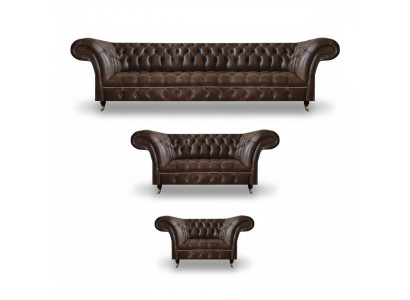 Braune Chesterfield Ledergarnitur Wohnzimmer 4-Sitzer Zweisitzer Sessel