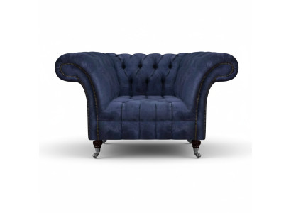 Dunkelblauer Chesterfield Einsitzer Wohnzimmer Textil Polstersessel Neu