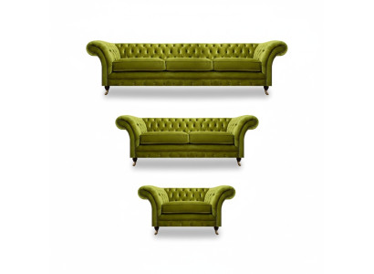 Olivengrüne Chesterfield Garnitur Wohnzimmer Sofagarnitur Luxus Set 3tlg