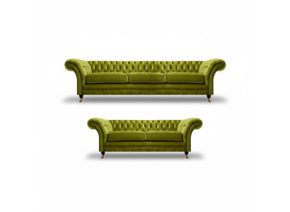 Olivengrüne Chesterfield Sofagarnitur Wohnzimmer Komplette Textil Möbel