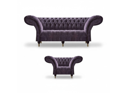 Lila Chesterfield Wohnzimmer Stoffcouchen Polster Möbel 2tlg Luxus Set