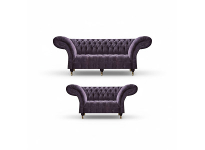 Edle Chesterfield Lila Wohnzimmer Sofas Polster Sitzmöbel Holzgestell