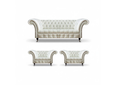 Weiße Chesterfield Sitzgarnitur 2x Designer Sessel Komplette Sitzmöbel