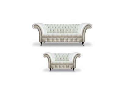 Komplette Weiße Chesterfield Sofagarnitur Moderner 3-Sitzer Luxus 2-er