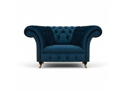 Dunkelblauer Chesterfield Einsitzer Wohnzimmer Polster Designer Sessel