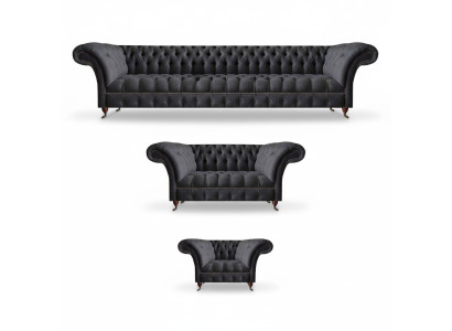 Schwarze Chesterfield Textilgarnitur Polstersitzmöbel Couchgarnituren