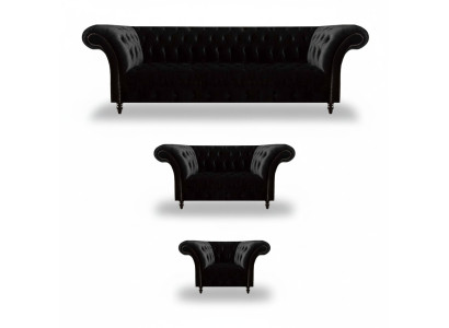 Schwarze Textilsofas Designer Wohnzimmer Luxus Sitzgarnitur Möbel 3tlg
