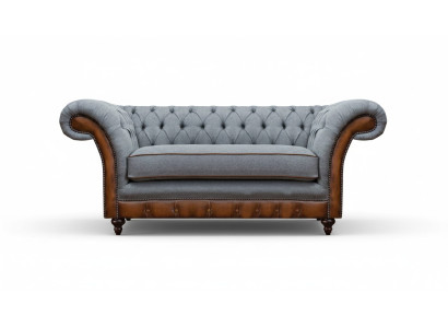 Luxuriöser Chesterfield Hellgrauer 2-Sitzer Polster Designer Sitzmöbel