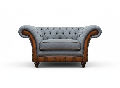 Chesterfield Hellgrauer Lehnsessel Designer Stoffsessel Textil Möbel