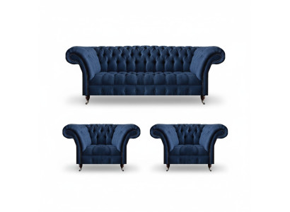 Luxuriöse Chesterfield Garnitur Moderner Dreisitzer 2x Polstersessel