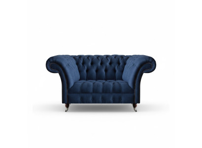 Eleganter Chesterfield Zweisitzer Blaues Textilsofa Wohnzimmer Couchen