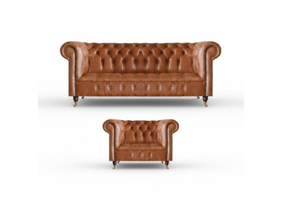 Braune Stilvolle Chesterfield Ledersofas Komplette Couchgarnitur 2tlg