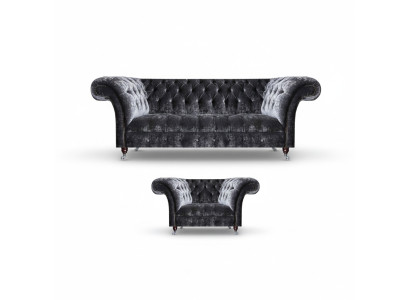 Chesterfield Polstermöbel Wohnzimmer Textil Dreisitzer Edler Sessel 2tlg