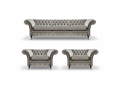Moderne Chesterfield Sitzgarnitur Textilsofas Sessel Polster Möbel 3tlg